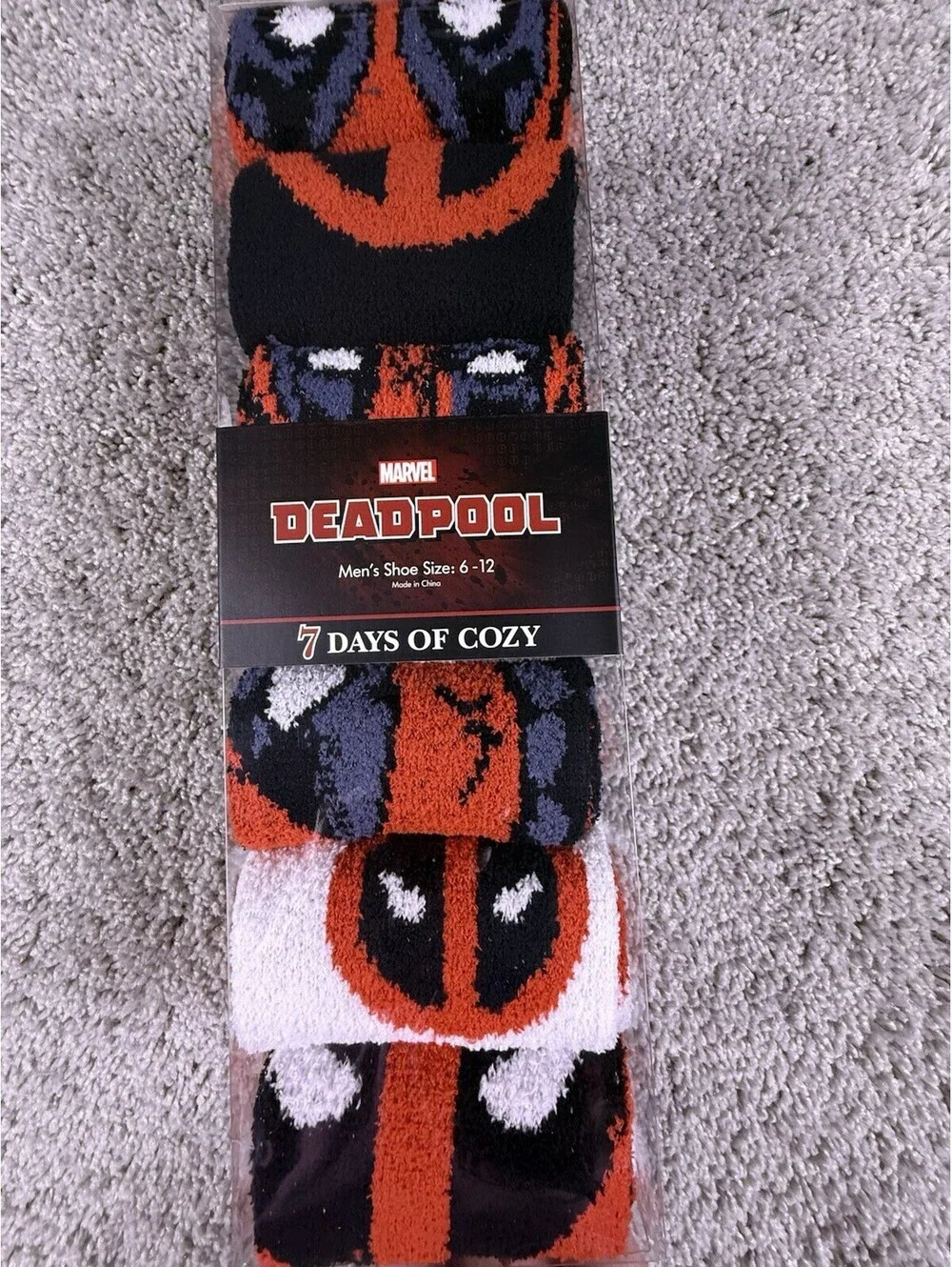 Men's Marvel Deadpool  7 Days of Cozy Crew Socks Size 6-12 gift pack